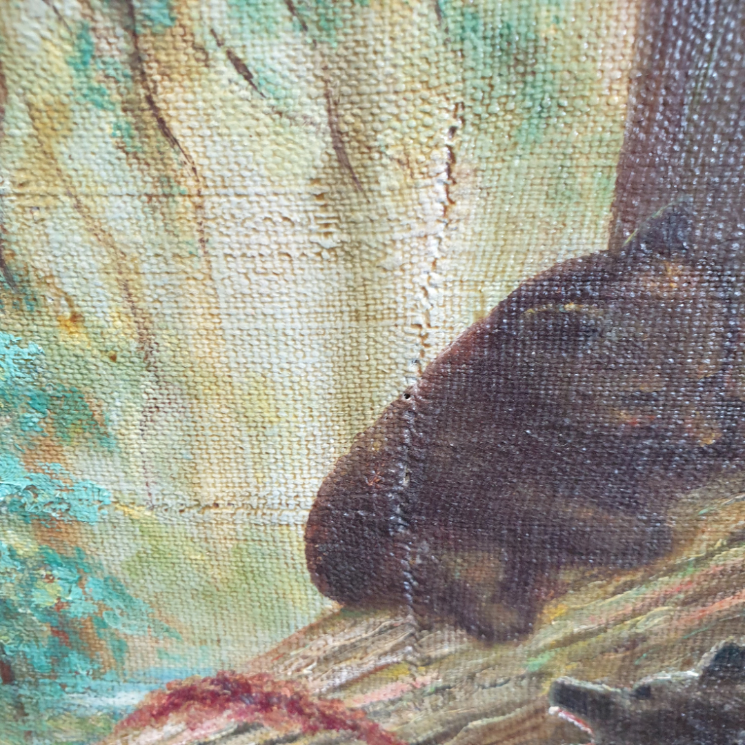 Репродукция картины "Утро в сосновом лесу", холст, масло, скопировал Латин, холст 71х51 см. Картинка 4